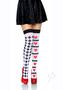 Leg Avenue Harlequin And Heart Thigh High - O/s - White/red/black